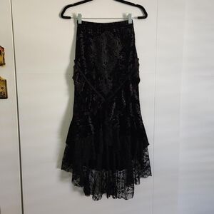 gothic black velvet & lace tiered skirt from Romwe